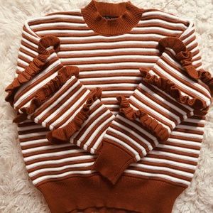 Brown and white stripes sweater w/ ruffle sleeves